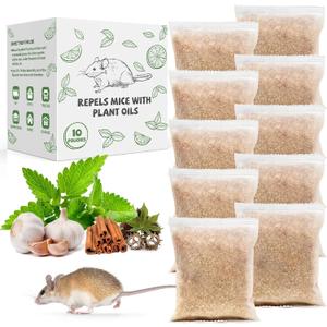 Mouse Repellent Pouches, 10 Pack Peppermint Oil Rodent Mice Deterrent for Indoor Outdoor, Natural Repellent Keep Squirrel Spider Pests Repel Rats, Safe for Pets & Family