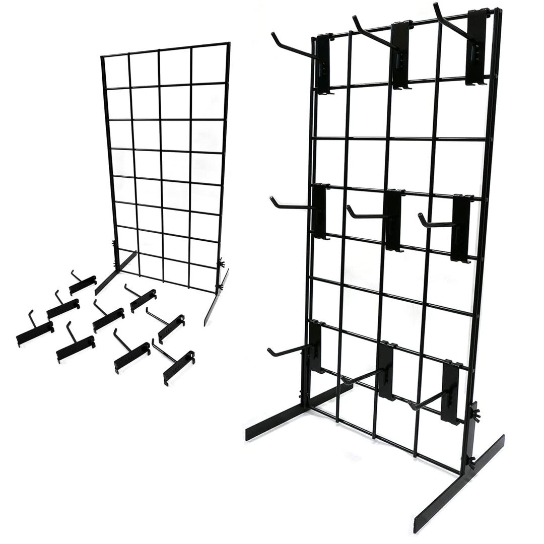 STORE FIXTURES DIRECT Countertop Gridwall Display, 12" W x 24" H, 10x 4" D Hooks, Metal, T-Shape Base, Portable, Assembly Required, White 