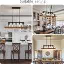 WUZUPS 5-Light Metal Chandelier Imitation Wood Grain Linear Pendant Ceiling Lighting Rustic Farmhouse Fixture Kitchen Island Dining Room, H 8.5" L 31.5" W10, E26 Base, Black & Retro Wood