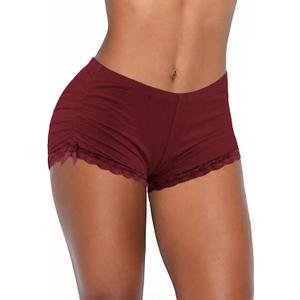 Women's Lace Shorts Pajama Bottoms Sexy Low Rise Micro Shorts for Sleepwear Soft Ruched Lounge Shorts & Nightwear, XXL