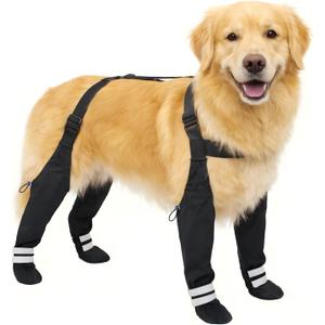 Dog Suspender Boots for Large Dogs Waterproof & Non-Slip Dog Paw Protectors with Adjustable Straps & Reflective Strips, All-in-One Connected Dog Boots for Outdoor Walks, Snow, Rain, Hiking (XL)