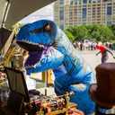Inflatable Dinosaur Costume Adult, Fancy Halloween Blow up T-Rex Costume Full Body Dino Costume for Cosplay Party (Blue)