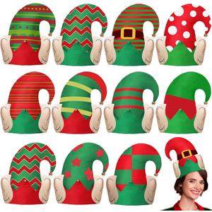 Christmas Elf Hats with Ears Holiday Elf Santa Hat with Bell Xmas Elves Accessories for Party Decoration