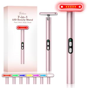 Red-Light-Therapy-Wand, 7 Colors LED Facial Light Therapy Wand for Face and Neck Rejuvenation, Face Massager Eye Beauty Tool at Home (Rose)