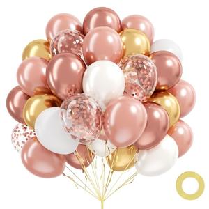 60pcs Rose Gold Balloons 12inch, Pearl Metallic Rose Gold Confetti Pearl White Balloons for Wedding Bridal Baby Shower Birthday Party Decorations for Women