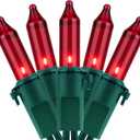 YULETIME 200 Red Christmas Lights, Pack of 2 Sets 33 Feet 100 Count UL Certified Incandescent String Lights (Red - Green Wire)