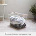 Yamazaki Home Tosca Laundry Basket - Laundry Basket With Wooden Handles - Medium, 11" - Steel + Wood - 6 Gallons, 23 Liters