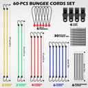 60-Piece Bungee Cords Assorted Sizes - 10" 18" 24" 32" 40" Bungee Cords with Hooks, Heavy Duty Outdoor, Large Medium Small Mini Elastic Canopy Tarp Bungee Ball Ties Tarp Clips Organizer