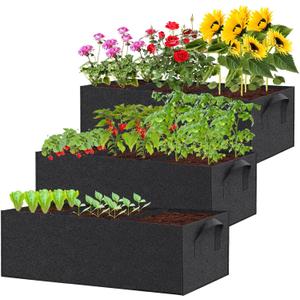 3 Pack Fabric Raised Garden Bed, 22 Gallon 3x1x1 FT Garden Growing Bags with Handle, 3 Grids Breathable Garden Grow Bed Bag Grow Planter Bags Plant Bed for Planting Vegetables, Flowers and Herbs