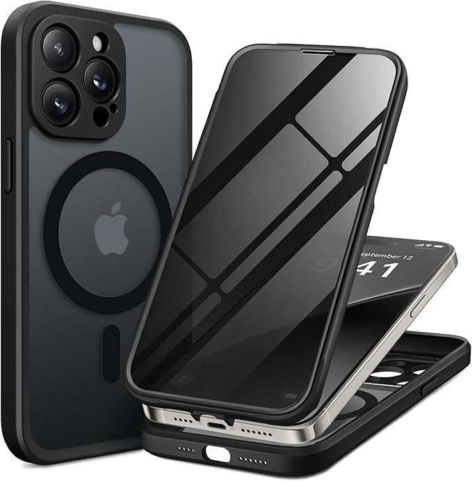 BERFY for iPhone 14 Pro Max Case, Compatible with MagSafe, Built-in Privacy Screen Protector and Camera Protection, Anti-Spy Full Body Shockproof Matte Phone Case for 14 Pro Max 6.7", Matte Black