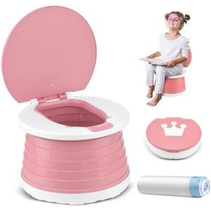 Travel Potty for Toddler Training - Foldable Seat for Boys & Girls - Portable Car Potty for Camping & Park (Pink)