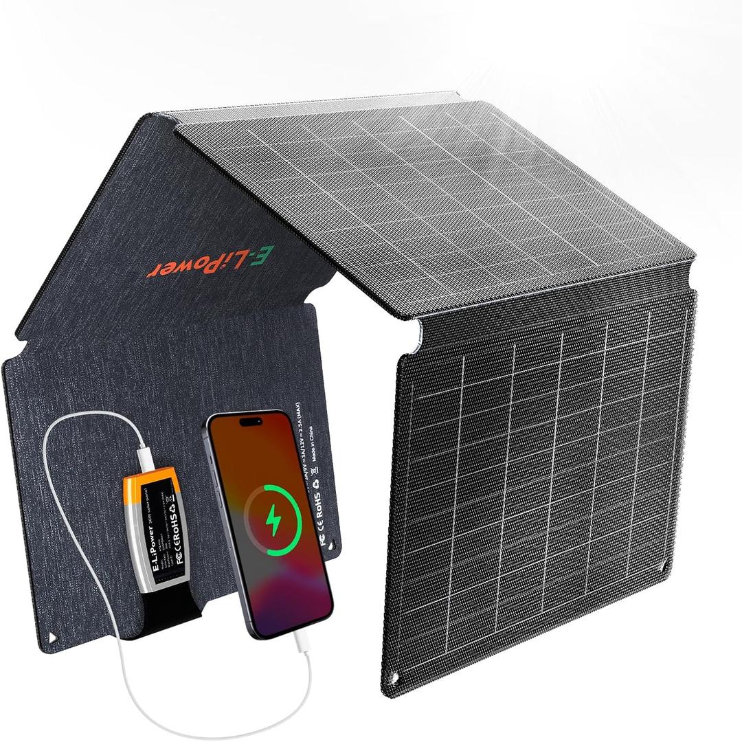 Portable Solar Panel 36W | 26% High-Efficiency Foldable Solar Panels with USB QC and PD Quick Charge for Camping, Hiking, Outdoor Trip, Compatible with Phones, Ipad & Tablets (Black)
