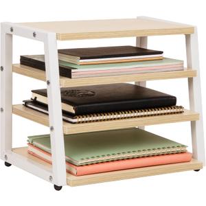 Mind Reader 4-Tier Desk Organizer, File Storage, Documents, Office, Metal, MDF, 14.5" L x 10.5" W x 12" H, White