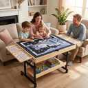 Wooden Puzzle Table with Drawers, 1500 Piece Puzzles for Adults & Puzzle Enthusiasts with Adjustable Height & Tilt, Felt Surface, Metal Stand with Lockable Wheels, Puzzle Storage Box and Cover, Medium-1500pcs