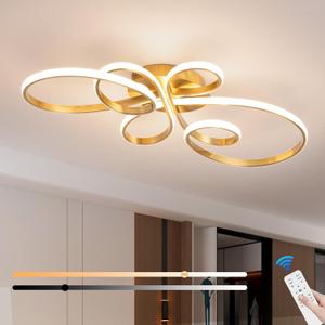 56W Modern LED Ceiling Light, Flower Flush Mount Light Fixture with Remote Control Gold Dimmable Ceiling Lamp for Living Room, Bedroom, Dining Room, Hallway, Kitchen
