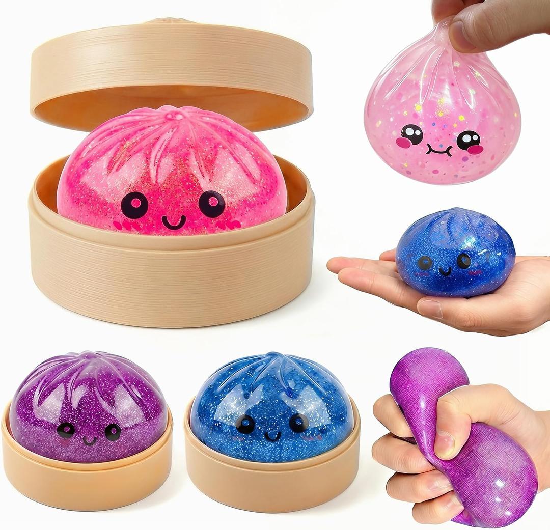 1PCS Dumpling Glitter Stress Ball, Cute Squishy Toys for Kids – 3.94" Squishy Stress Sugar Balls for Adults, Squeeze Sensory Toys for Classroom Prizes Decompression Gift for Anxiety Relief (Pink)