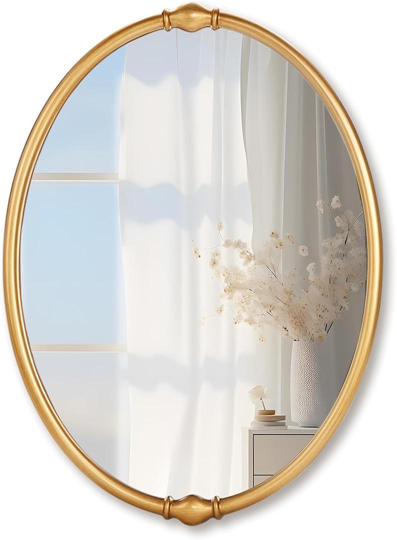 SIMON'S SHOP Gold Bathroom Mirror, Oval Bathroom Vanity Mirror, Brushed Gold Mirror for Wall, 24 x 32 inch