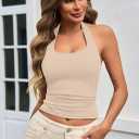 Womens Tank Tops Sexy Halter Neck Going Out Tops Summer 2026 Trendy Backless Workout Shirts Sleeveless Y2k Clothes, Nude, Medium