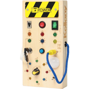 Montessori Toddler Busy Board, Baby Wooden Busy Board with 8 LED Light switches, Sensory Toys Light Switch Toys Travel Toys for 1+ Year Old Baby and Toddler