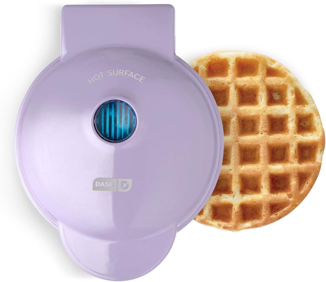 DASH Mini Waffle Maker - 4" Snack-Sized, Dual Nonstick, Compact, Purple, PFOA & PFAS Free