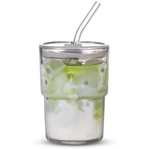 BLUEPOLAR 13oz/400ml Tumbler Water Glass, Cups with Straw and Lid Sealed Carry on for Coffee, Iced Tea, Thick Wall Insulated Glass Cup(white)