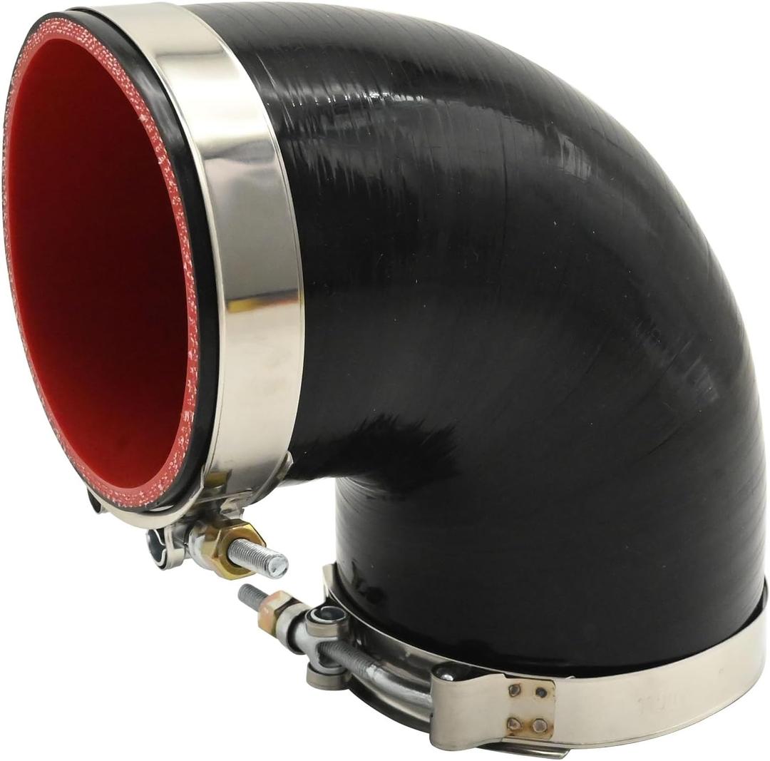 90 Degree Elbow Coupler Silicone Hose 4-Ply 4-inch, Length 120mm Thickness 5mm with T-Bolt Clamp, Replace for Turbo Intercooler Intake Piping