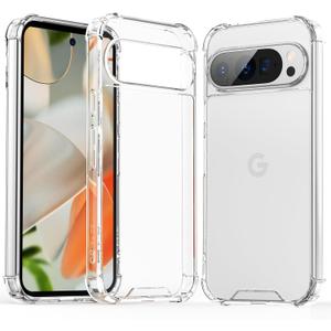 3 x GeekZone for Google Pixel 9 and Pixel 9 Pro Case Cute Slim Thin Phone Cases Reinforced TPU Bumper Hard Clear PC Back Shockproof Protective Case for Pixel 9/9 Pro for Women Girls Men (Clear)
