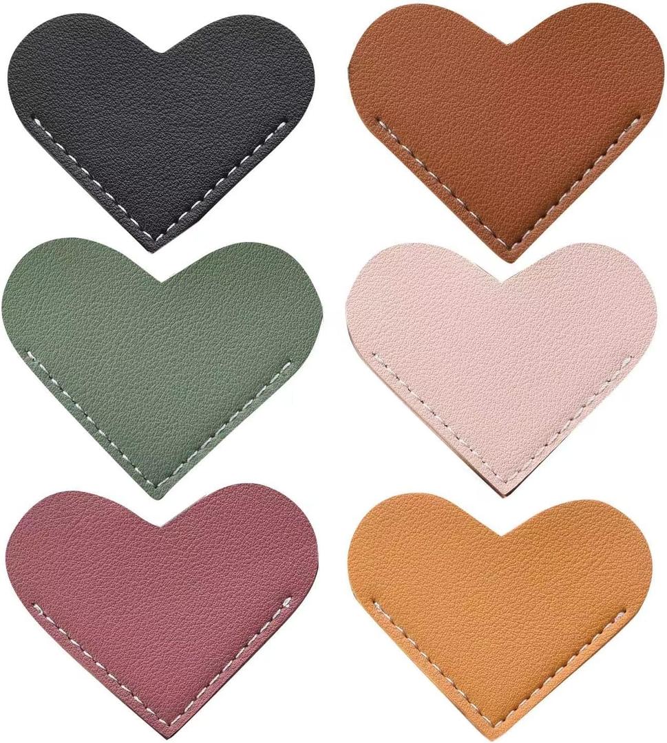 Leather Heart Bookmarks, Wayzton Corner Page Book Accessories for Women, Kids, Cute Handmade Reading Gifts (Love (6 Pcs))