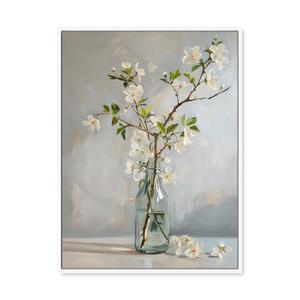 daktenn Floral Canvas Wall Art Bathroom Wall Art Pictures Wall Decor Home Decor Wall Decor for Bedroom Livingroom (White Framed, 18" x 24")