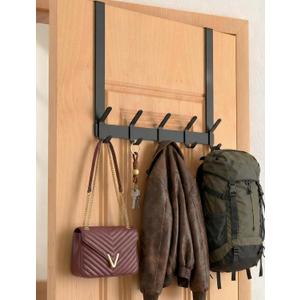 Long Over The Door Hooks Hanger with 15.75" Arms for Easier Access by Shorter, J16U, Perfectly Fits US Standard 1 3/4-inch Doors, Towel Rack Bathroom Organizer Holder, Rustproof, Black