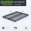 3 Inch Box Spring Queen Size Bed Base, Heavy Duty Metal Queen Mattress Foundation with Fabric Cover, Easy Assembly