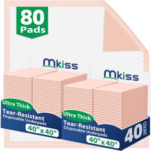 MKISS Heavy Duty Bed Pads 40" x 40"(80 Count), Disposable Super Absorbent Incontinence Underpads, Extra Large and Thicken Chucks Pads for Adults, Children, Babies, Elderly and Pets