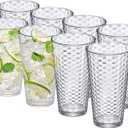 Amazing Abby - Snowflake - 24-Ounce Plastic Tumblers (Set of 8), Clear Reusable Plastic Cups, Stackable, BPA-Free, Shatter-Proof, Dishwasher-Safe