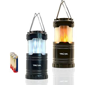 Truhnk Dual Mode Portable LED Camping Lantern - Bright White and Flame Light Battery Lanterns for Power Outages - Camping Lights for Hurricane and Emergency Lights for Home Power Failure (Pack of 2), Black 