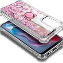 Compatible with Motorola Moto G-Stylus-5G-2024 Case, Rose Gold | Glitter Bling Sparkly Liquid Cute Phone Cover with Tempered Glass Screen Protector/Ring Holder/Diamond Wrist Strap Lanyard
