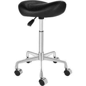 Kaleurrier Ergonomic Rolling Swivel Saddle Stool with Wheels,Hydraulic Pneumatic Lifting Height Adjustable Lightweight Chair for Clinic Hair Salon Massage Lab Kitchen Home Office (Black, Without Back)