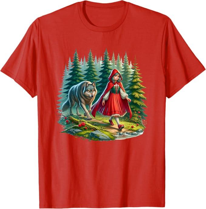 Little Red Riding Hood Stalked by Wolf Halloween Costume T-Shirt