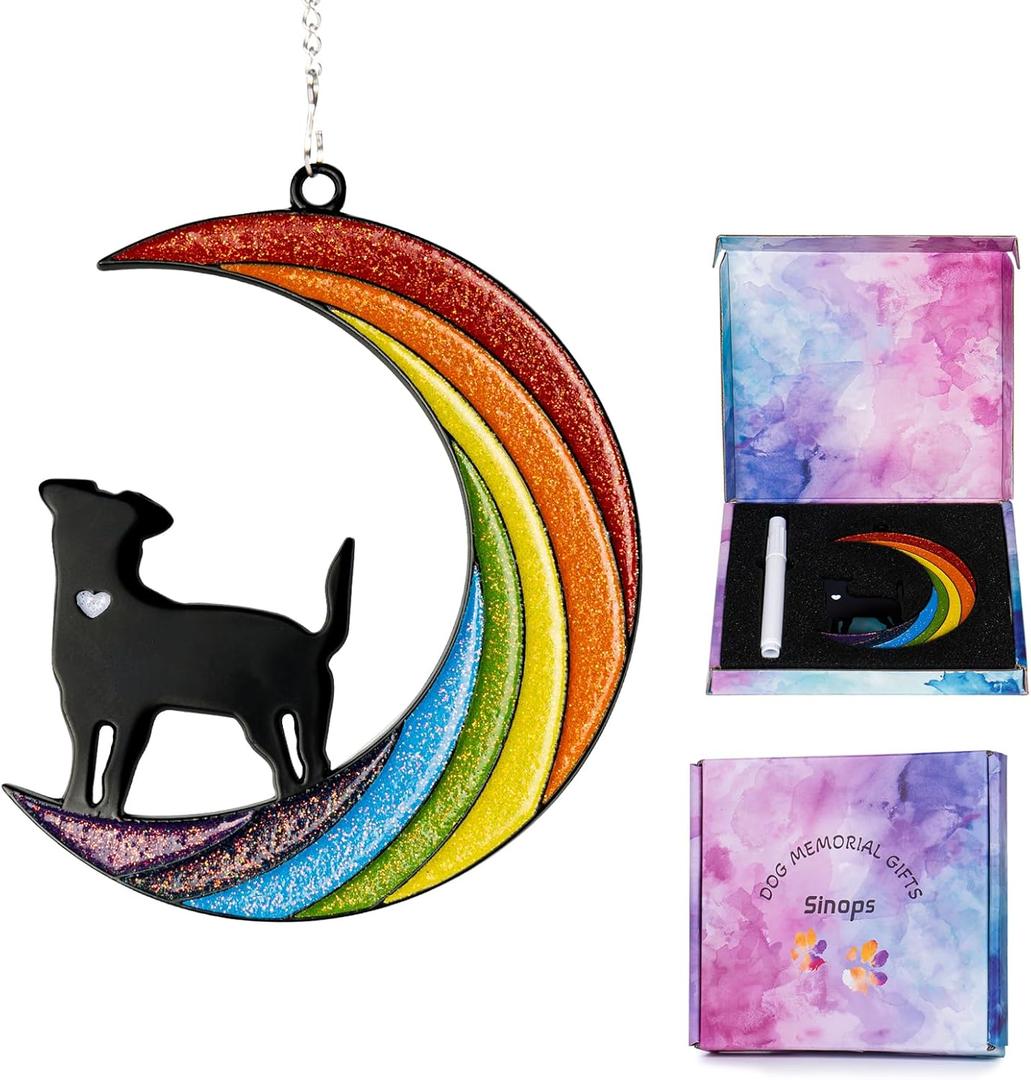 Sinops Metal Rainbow Bridge Dog Memorial Gifts, Loss of Dog Sympathy Gifts, Pet Memorial Gifts for Lost Dogs, Passing Away Memory Ornaments for Dog Lovers, Pet Bereavement Gifts for Window Hanging