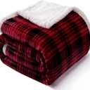 Touchat Sherpa Plaid Throw Blanket(60" X 70", Plaid Red), Fuzzy Fluffy Cozy Soft Blanket, Fleece Flannel Plush Twin Size Microfiber Blanket for Couch Bed Sofa