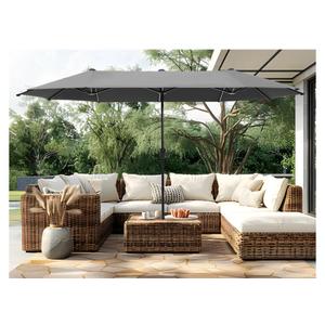 PHI VILLA 13ft Large Patio Umbrellas, Double-Sided Outdoor Market Rectangle Umbrella for Outside, Light Gray
