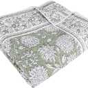 Levtex Home Adare Sage Quilted Throw - (50x60in.) - Floral - Sage White - Reversible - Cotton