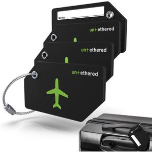 Untethered 4-Pack Luggage Tag Set | Durable Luggage Tags for Suitcases & Travel Bags | Bag Tag & Name ID Identifiers | Suitcase Tags for Easy Luggage Identification