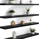 YYWUOJJ Wood Floating Shelves for Wall Decor, Rustic Wall Shelves for Bedroom Bathroom Kitchen Living Room, Set of 4 Black 36 Inch