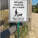 SmartSign 12 x 10 inch All Pets Must Be On A Leash - Please Clean Up After Your Pet Yard Sign with 3 foot Stake, 40 mil Laminated Rustproof Aluminum, Black and White, Set of 1