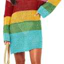 Prinbara Crochet Cover Up for Women Swimsuit Summer Bathing Suit 2025 Swim Hollow Out Bikini Swimwear Mesh Knit Beach Dress Rainbow Stripe Small