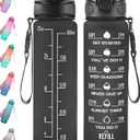 Enerbone 32 oz Drinking Water Bottle with Times to Drink and Straw, Motivational with Carrying Strap, Leakproof BPA & Toxic Free, Ensure You Drink Enough Water for Fitness Gym Outdoor (Black Matte)