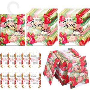 50 Sets Baby Shower Favors for Guests Strawberry Scented Sachets Bulk Berry Sweet Scented Air Freshener with Thank You Card Organza Bag Set for Baby Shower Return Gifts