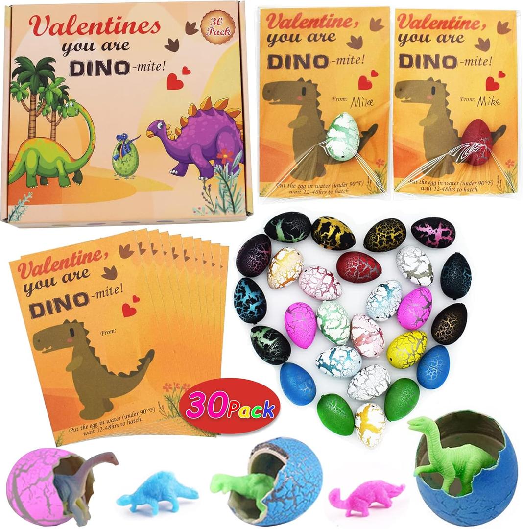Valentines Day Gifts for Kids, Valentines Day Cards for Kids, Set of 30 Dinosaur Eggs Hatching Dino Egg Grow in Water, Valentine Exchange for Toddlers Girls Boys School Class Classroom Party Favors