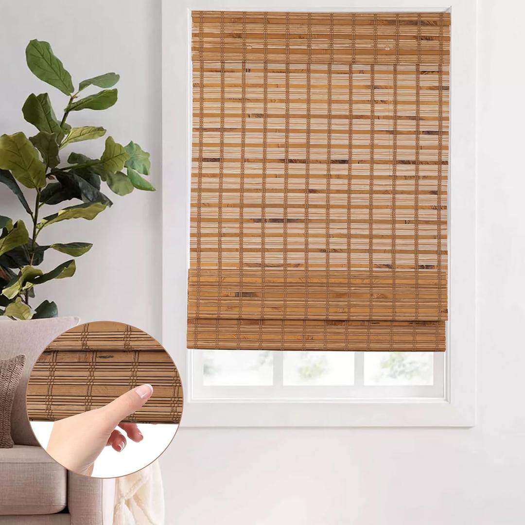 Cordless Bamboo Roman Shades, Roll Up Bamboo Window Shades for Interior Windows, Home and Garden, Light Filtering (30''W x 72''H)