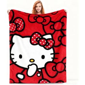 Kitty Silk Flannel Fleece Throw Blanket, Soft Plush, 40 x 60 Inch, All Seasons Blanket for Couch, Sofa, Bed, Camping, Travel (red-2)